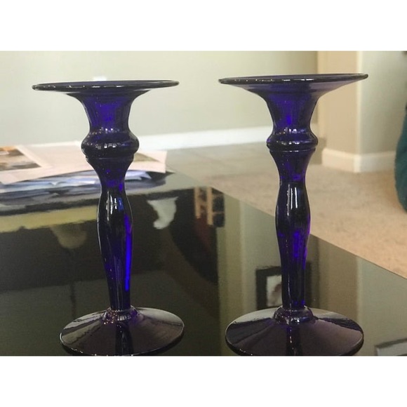 Late 20th Century Original Bristol Blue Glass Candlestick pair w/ box mint - Picture 8 of 11